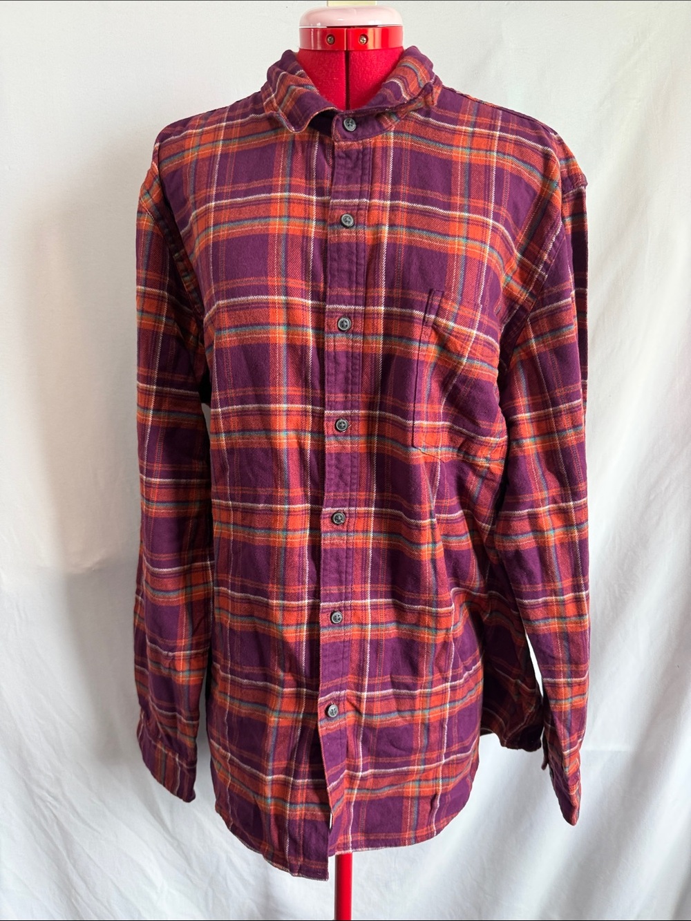 Amazon Essentials Purple and Orange Plaid Button-Down Shirt